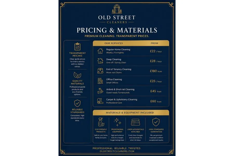 Old Street Cleaning Co. cleaning price list